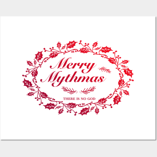 Merry Mythmas Wreath Red There Is No God Posters and Art